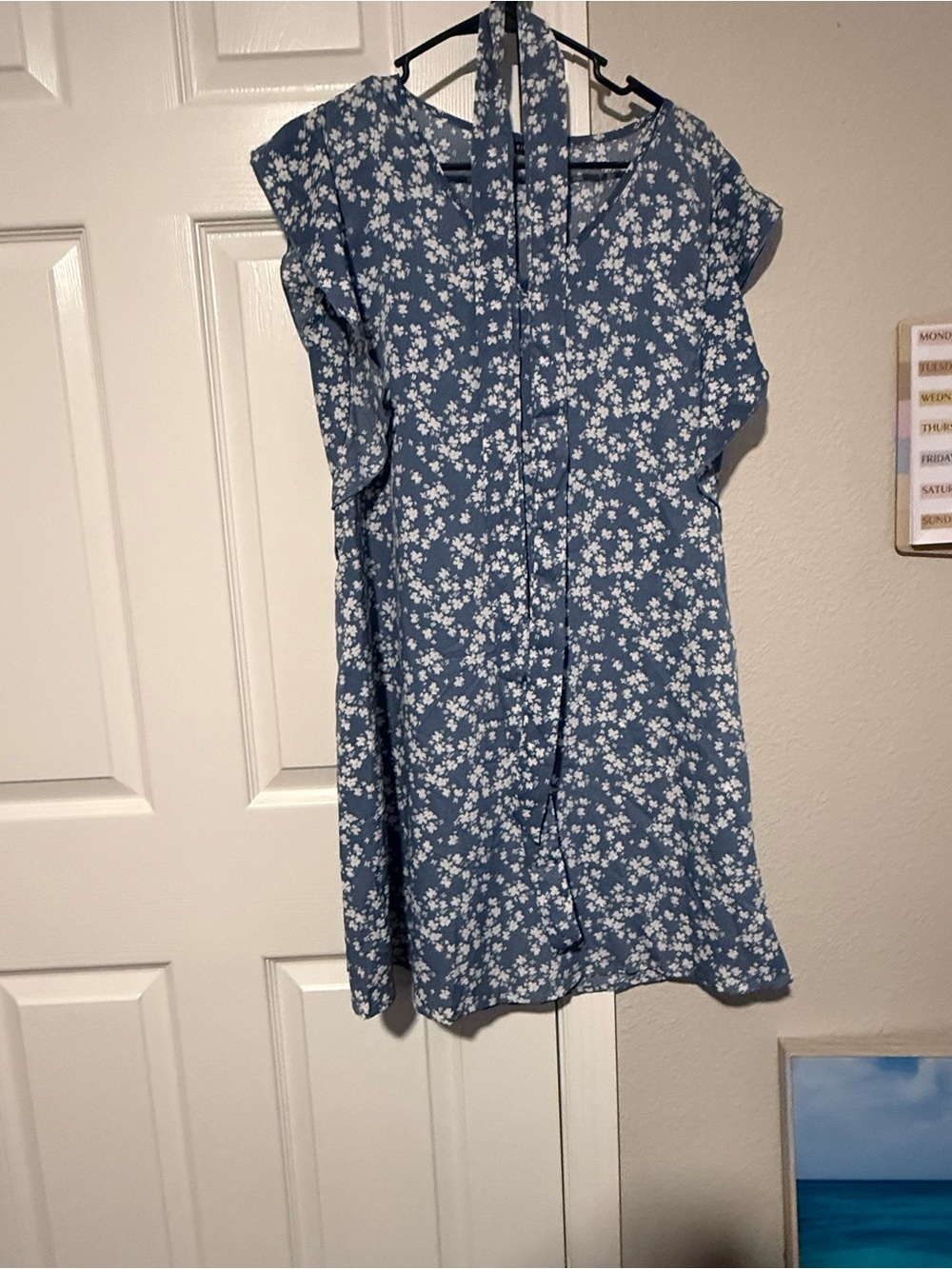 SHEIN Blue Floral Midi Dress with White Blossoms
